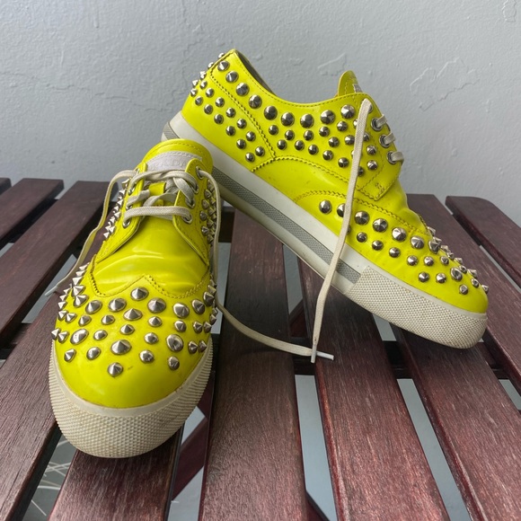 Prada studded neon yellow sneakers sz 37 - Picture 3 of 11